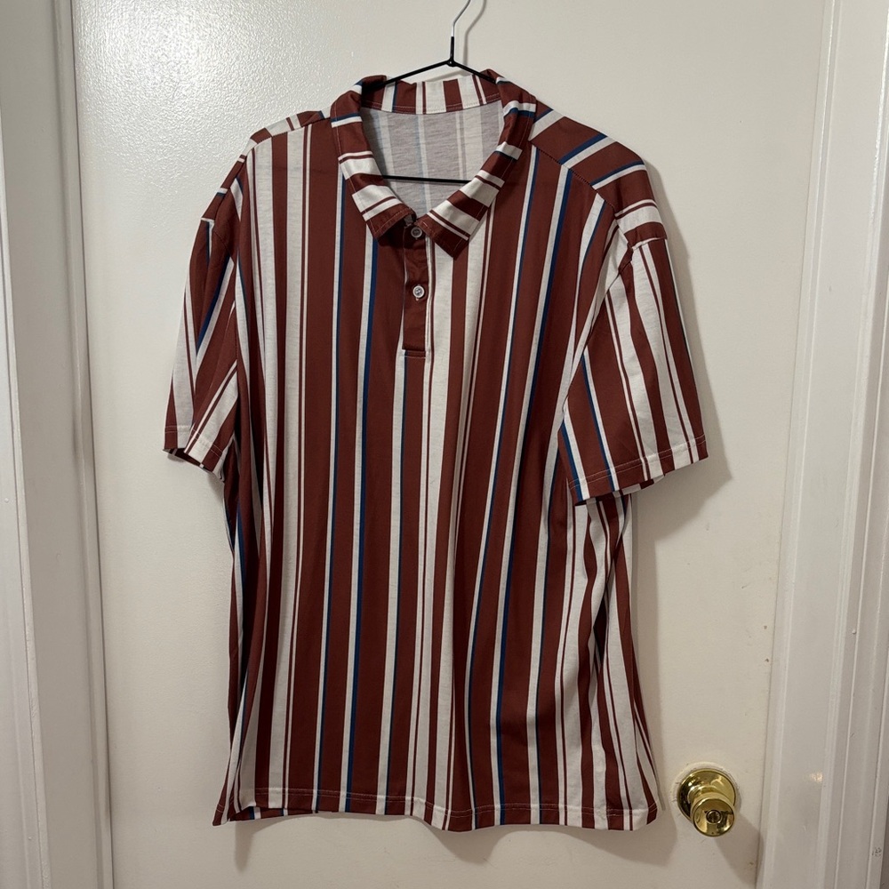 ❤️‍🔥SHEIN Men's Polo Shirt with Brown, White, and Blue Stripes